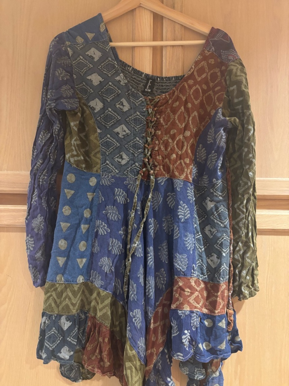 Sacred Threads Blue Multi Patchwork V-Neck Tunic - Picture 3 of 6